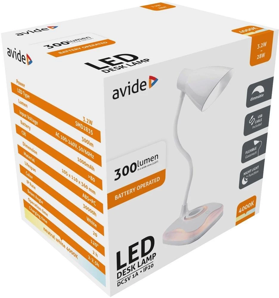 Stalinė lempa Avide LED Lampka stołowa, Funkcja lampki nocnej USB 3.2W Ściemnialna (ABLDL-USB-3.2W)
