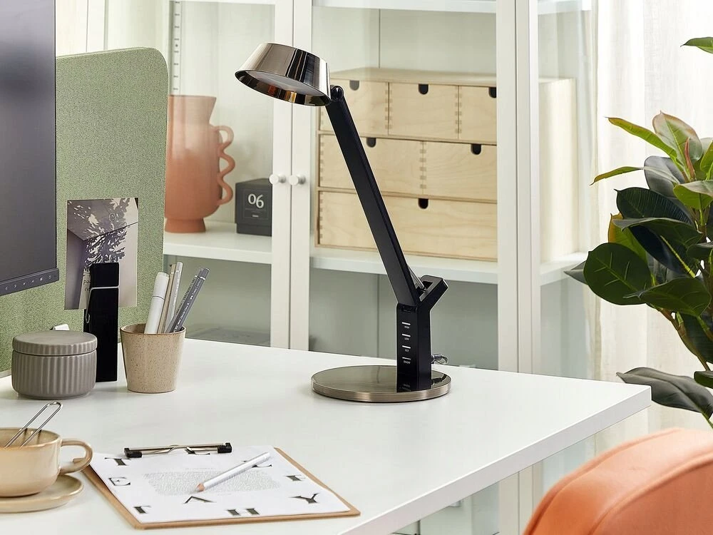 Beliani LED stalinė lempa CHAMAELEON su USB jungtimi, metalinė, žalvario spalvos