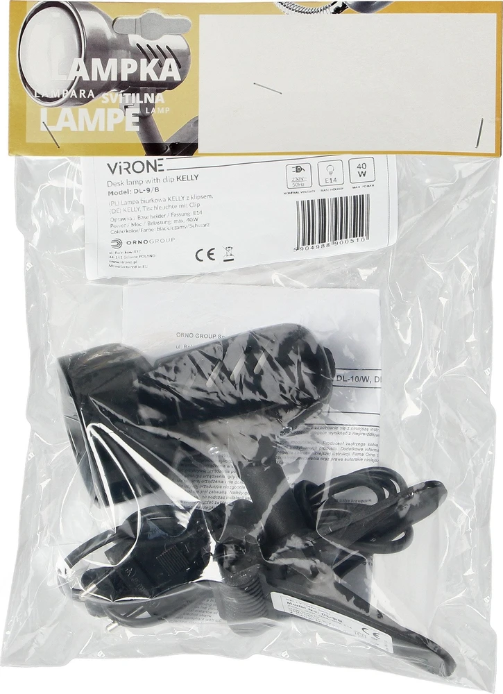 KELLY, stalinė lempa su spaustuku, 40 W, E14, plienas + plastikas, juoda