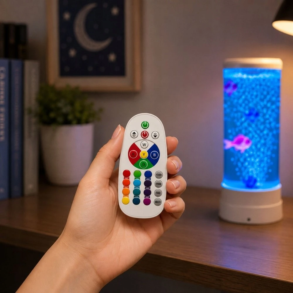 Lean Lampka Dekoratyvinė naktinė LED RGB akvariumo lempa su žuvytėmis, 16 spalvų, USB, balta