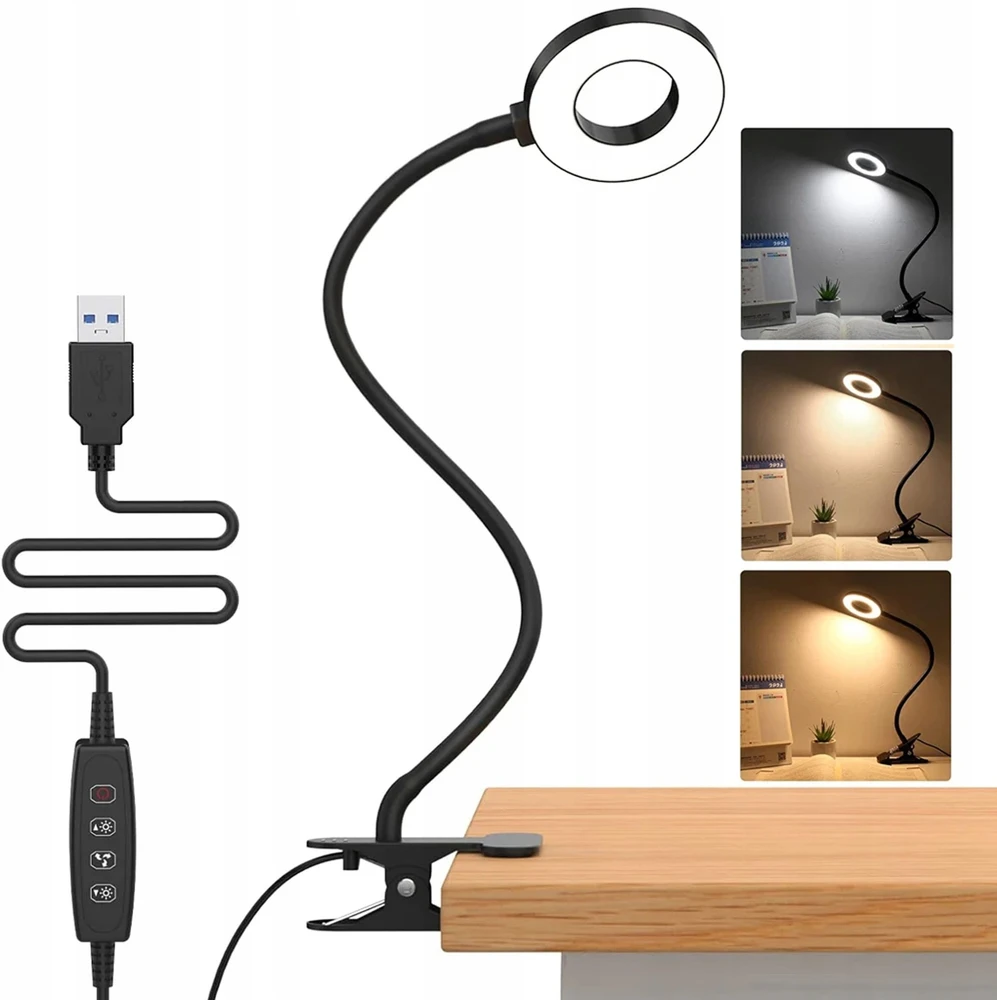 Stalinė lempa LED Lampa biurkowa LED su klipsem DML5, juoda