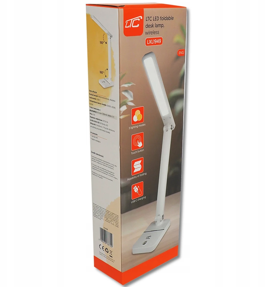 Lamex LED desk Lamp 3W, 3000/4500/6000K, adjustable, 1200mAh, baltas, LTC
