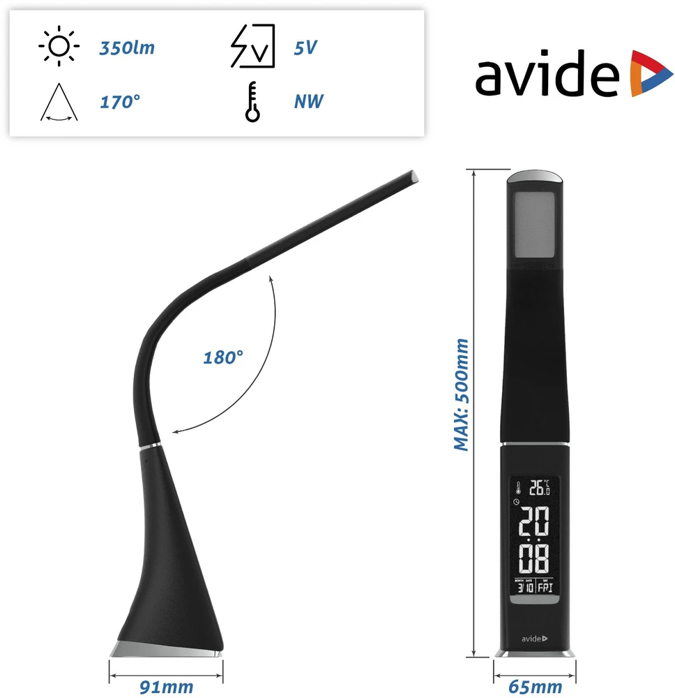 Avide LED stalinis šviestuvas Business 6W LCD odos imitacija juodas