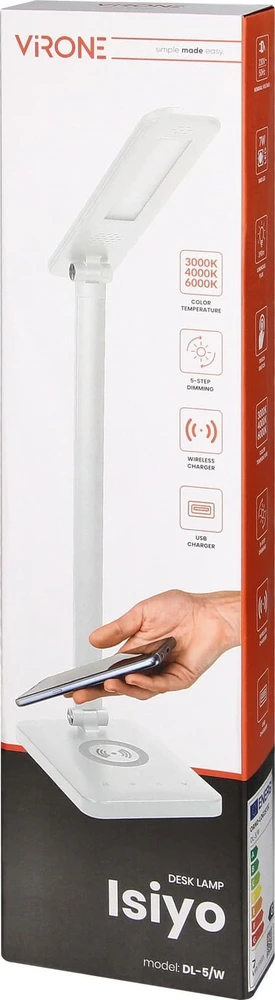 Orno ISIYO LED 7W stalinė lempa su indukciniu ir USB įkrovikliu, 390lm, 3000-4000-6000K, spalvos temperatūros keitimo ir pritemdymo funkcija, balta