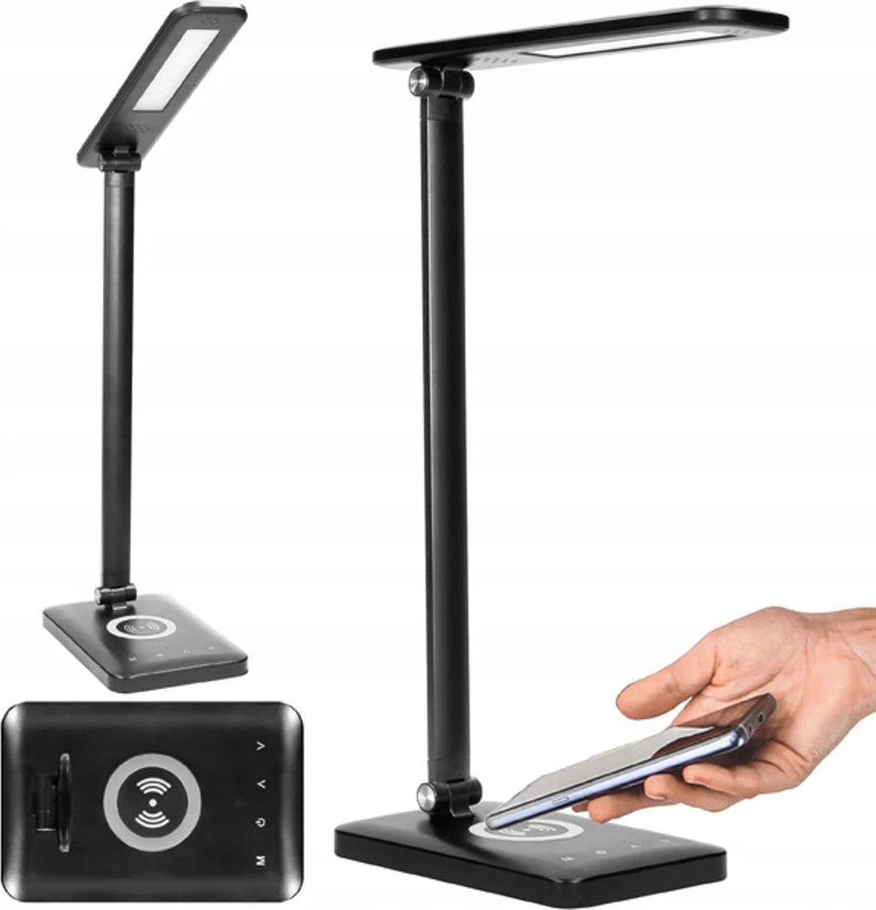 Orno ISIYO LED 7W Stalinė lempa su indukciniu įkrovikliu ir USB, 390lm, 3000-4000-6000K, spalvos temperatūros keitimas ir pritemdymas, juoda