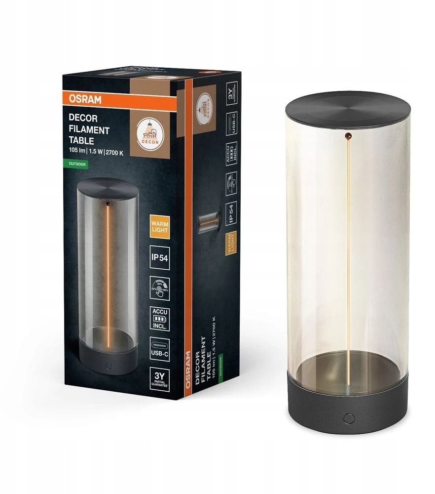 Osram 1,2W LED pastatomas lauko šviestuvas ENDURA STYLE USB, tamsiai pilkas, 2700K, dimeriuojamas, su baterija, IP54