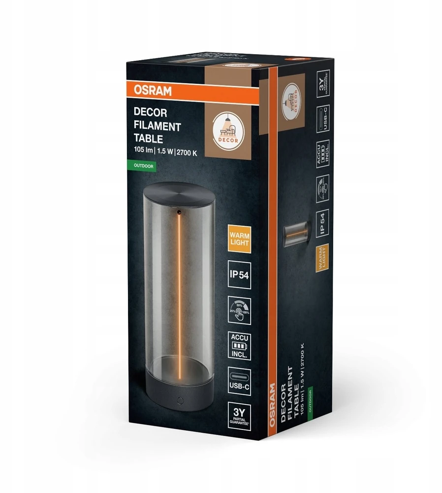 Osram 1,2W LED pastatomas lauko šviestuvas ENDURA STYLE USB, tamsiai pilkas, 2700K, dimeriuojamas, su baterija, IP54
