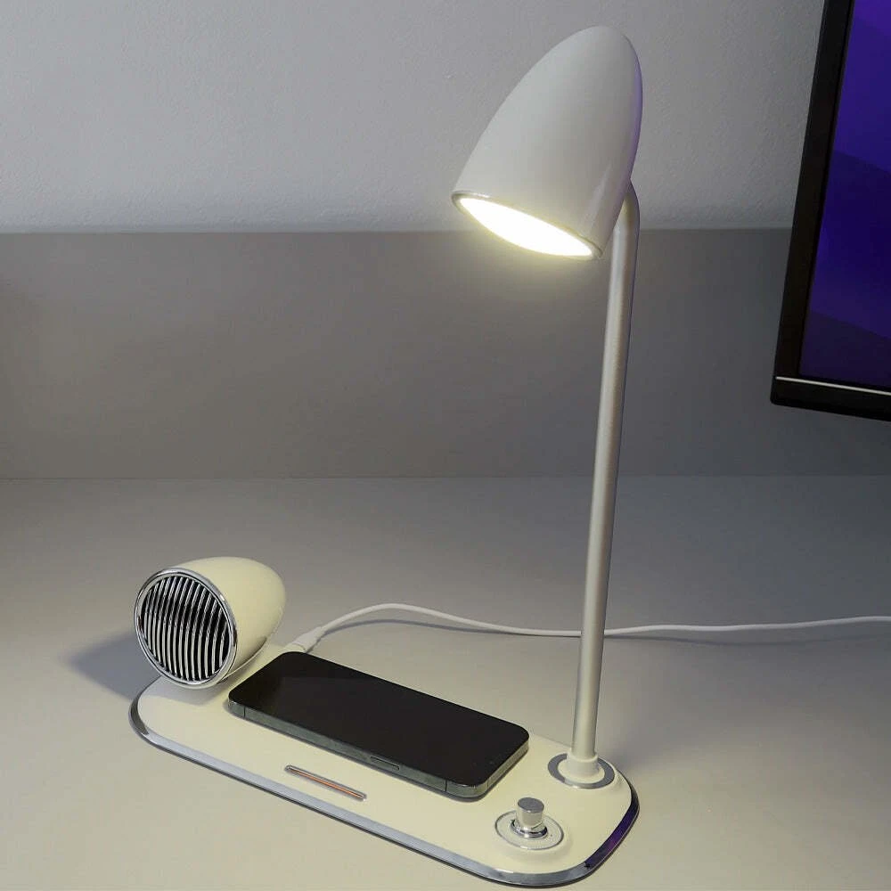 Tellur Nostalgia Wireless Desk Charger, Bluetooth Speaker, Desk Lamp baltas