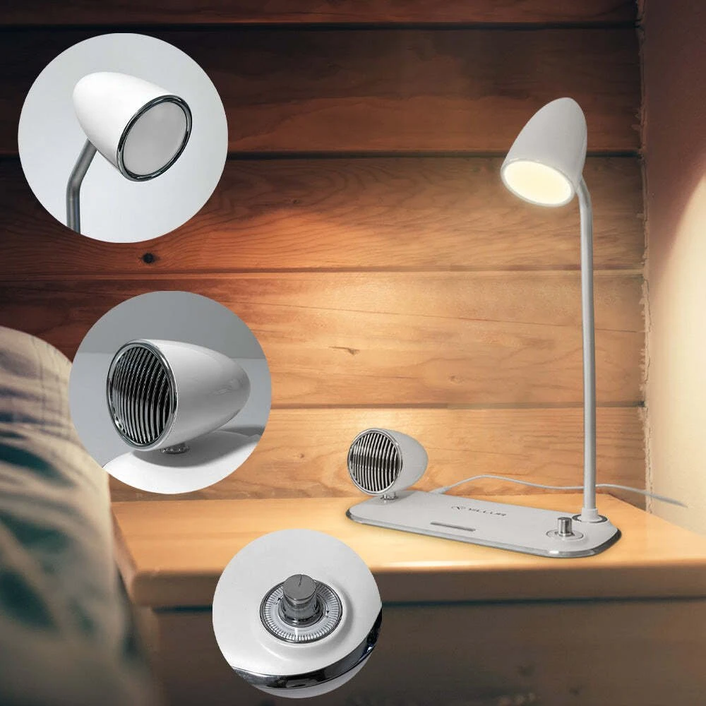 Tellur Nostalgia Wireless Desk Charger, Bluetooth Speaker, Desk Lamp baltas