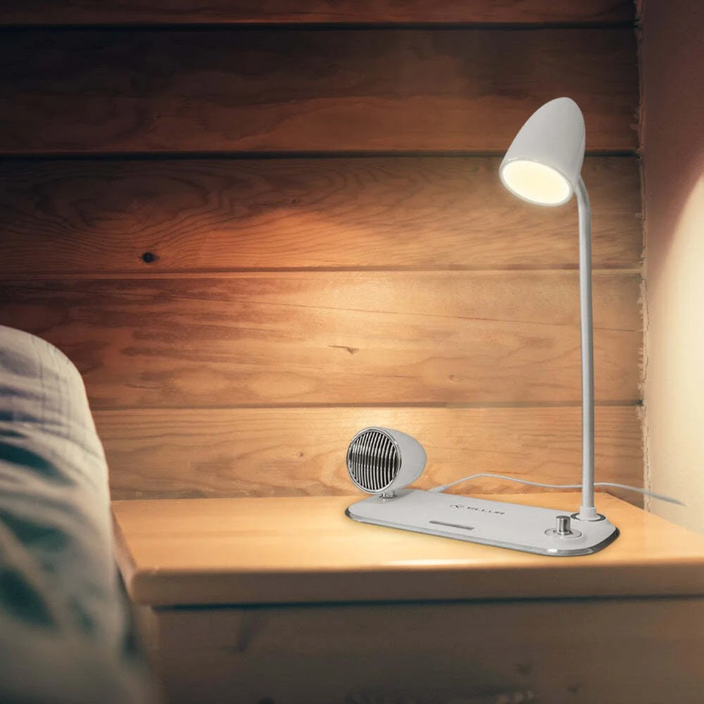 Tellur Nostalgia Wireless Desk Charger, Bluetooth Speaker, Desk Lamp baltas