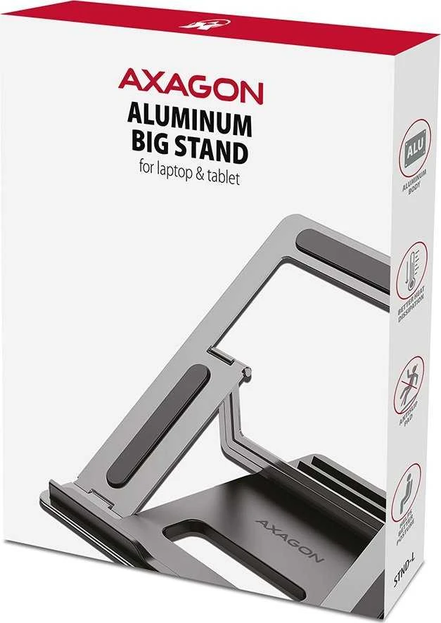 Stalinis stovas Axagon Aliuminio nešiojamųjų kompiuterių pagrindas 10-16 ", 4 reguliuojamas nuolydžio kampai STND- L