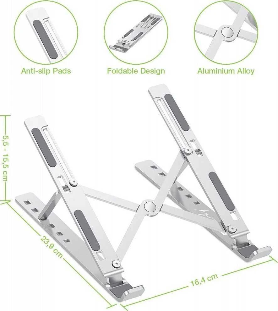 TECHLY Foldable Aluminum Stand for Notebook Planšetė and Išmanusis telefonas from 10inch to 16inch