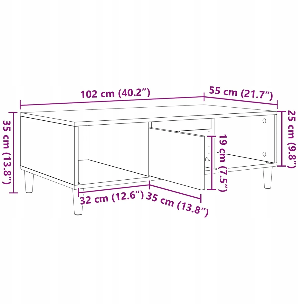 Kavos staliukas Balta 102 x 55 x 35 cm Apdirbta mediena