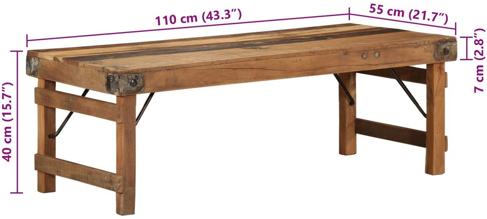 Kavos staliukas Ruda 110 x 55 x 40 cm Kietas atkurtas medis