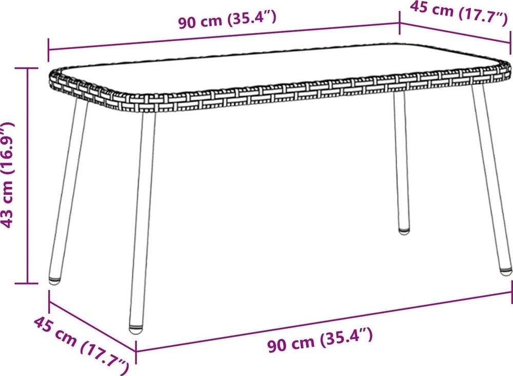 Kavos staliukas Juoda 90 x 45 x 43 cm poliratanas