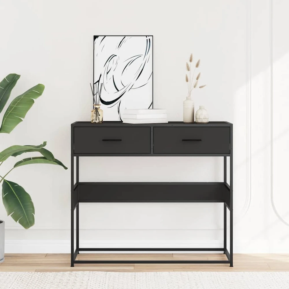 konsolinis stalas juodas 90x35x80 cm inžinierinis medis