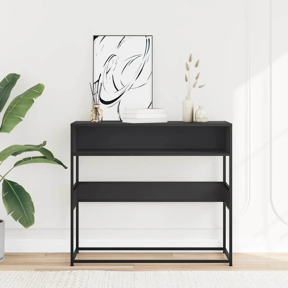 konsolinis stalas juodas 90x35x80 cm inžinierinis medis