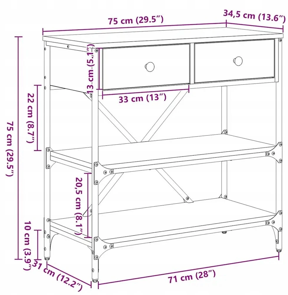 Konsolinis stalas Juodas ąžuolas 75 x 34,5 x 75 cm Medis