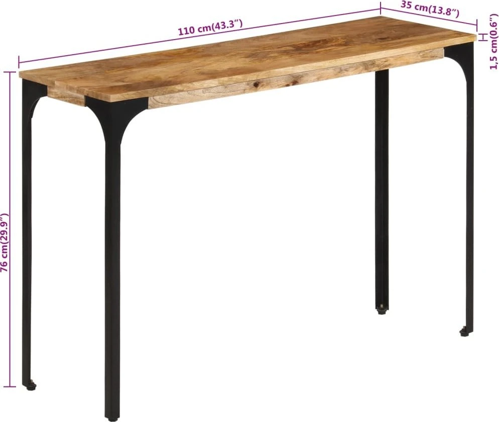Konsolinis staliukas, rudas, 110x35x76cm, mango mediena/geležis