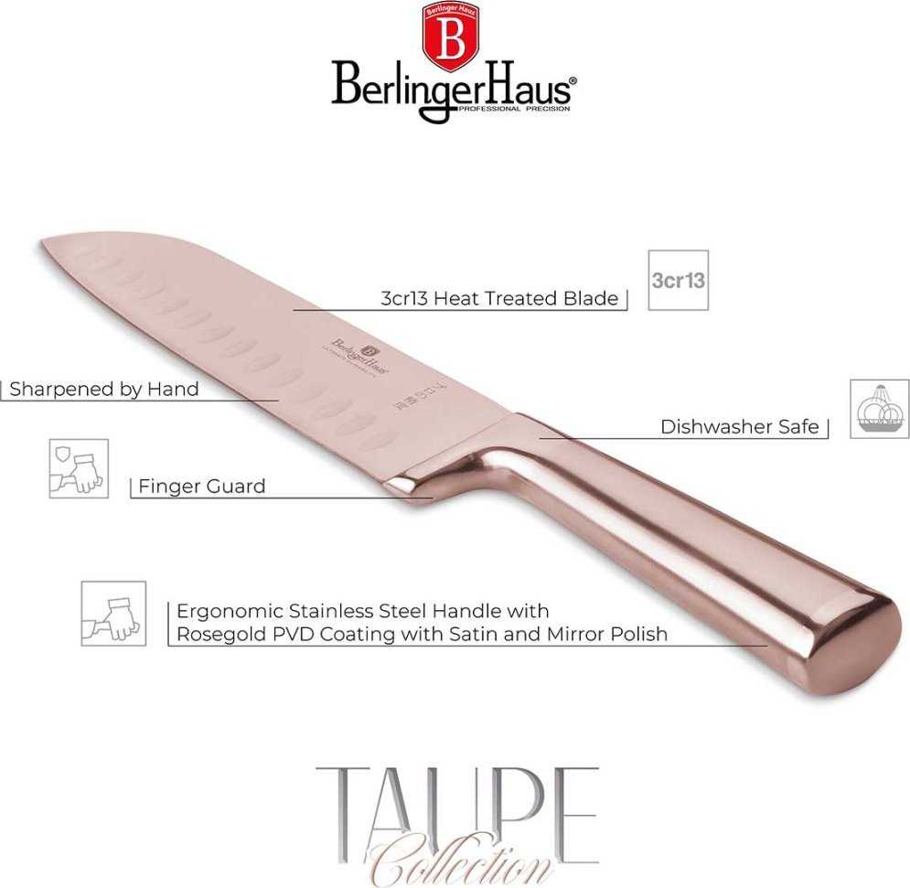 Berlinger Haus STALOWY NÓŻ SANTOKU BERLINGER HAUS 17,5cm BH-2935 ROSE GOLD