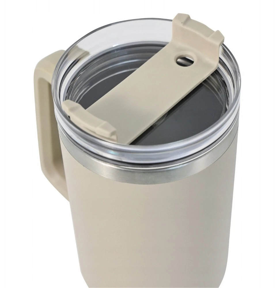 Puodelis Termosinis puodelis su šiaudeliu, smėlio spalvos, 1100 ml, nerūdijančio plieno, klausberg, kb-7944