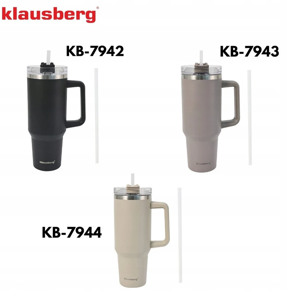 Puodelis Termosinis puodelis su šiaudeliu, smėlio spalvos, 1100 ml, nerūdijančio plieno, klausberg, kb-7944