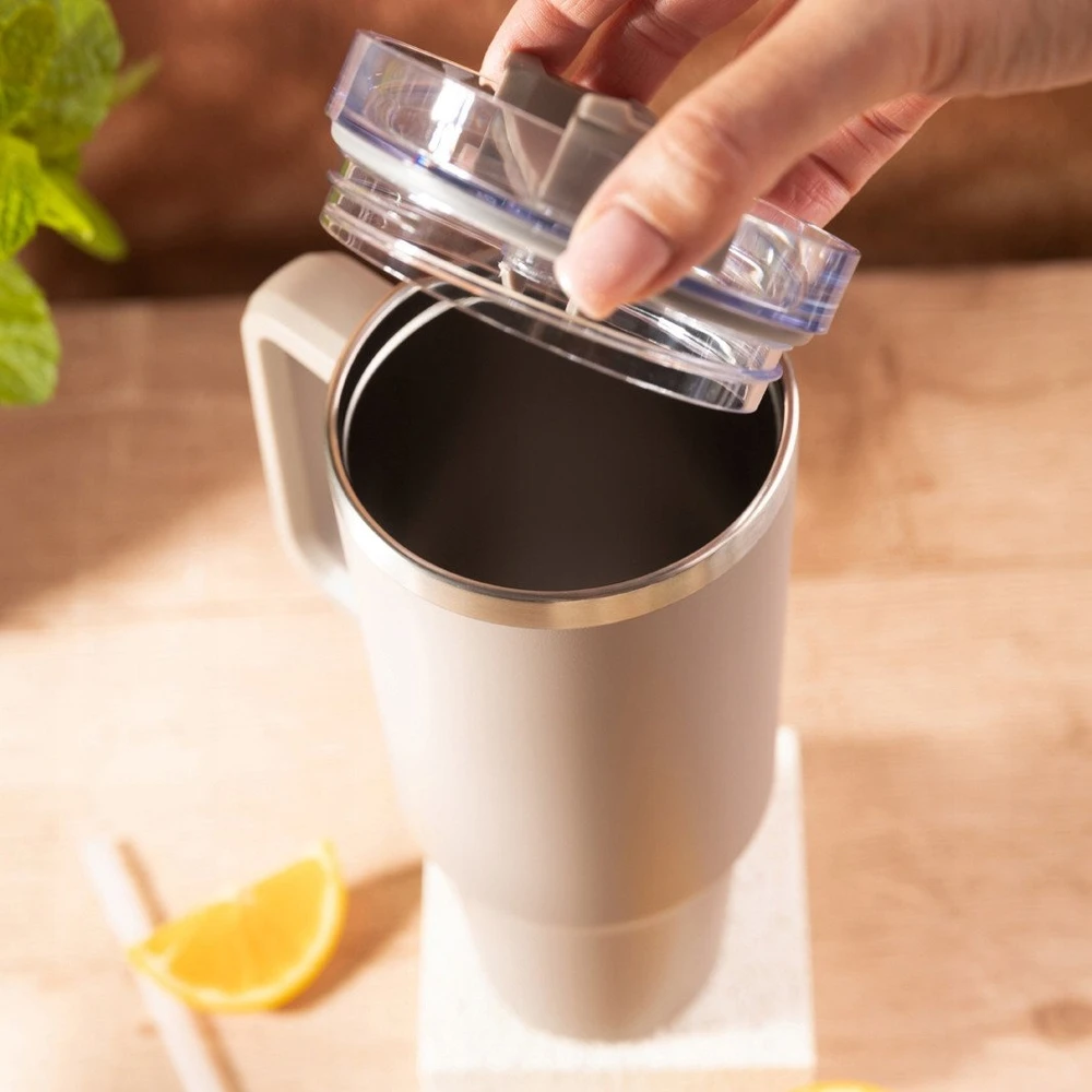 Puodelis Termosinis puodelis su šiaudeliu, smėlio spalvos, 1100 ml, nerūdijančio plieno, klausberg, kb-7944