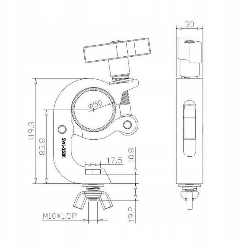 STAND4ME spaustuko laikiklis, skirtas APŠVIETIMUI iki 250 KG 50 mm SR
