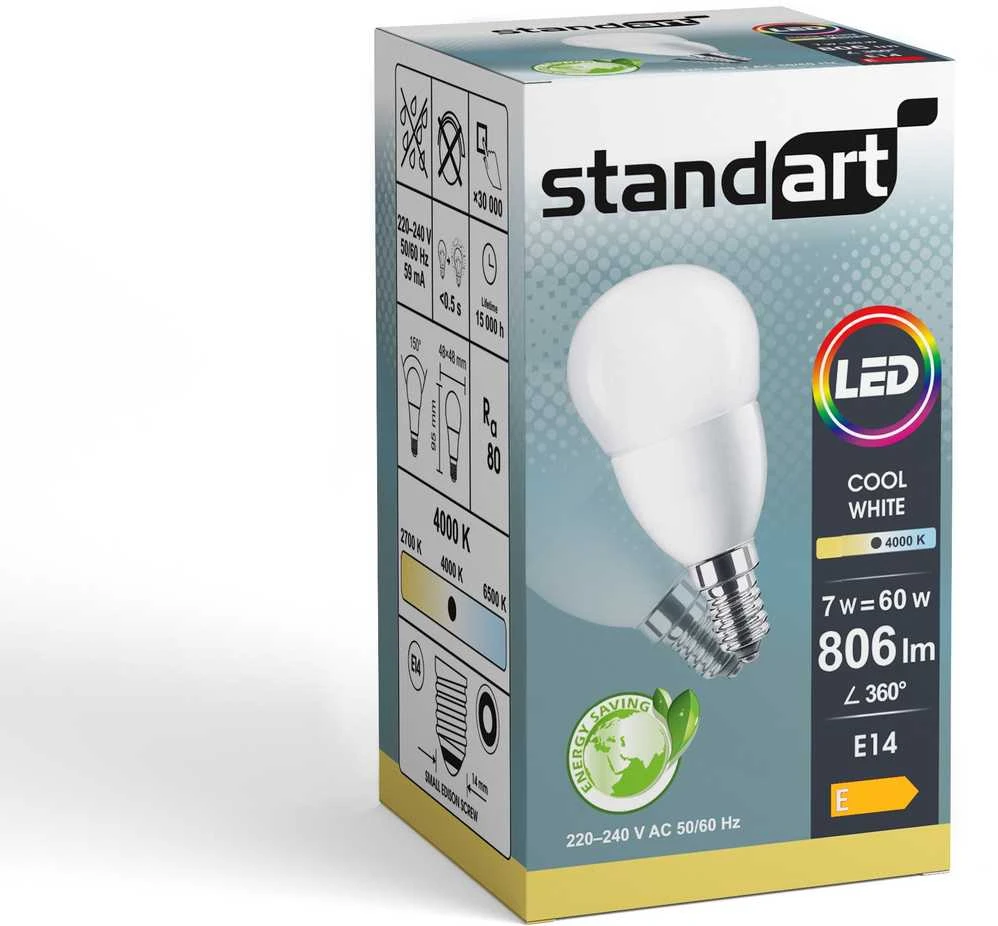 Standartinė LED lemputė P48 7W E14 806LM 4000K Matinis (6)