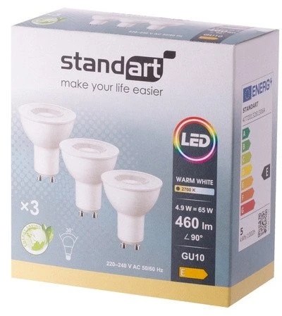 Standart LED lempa, GU10, 4.9W, 460LM, 2700K, 36° (3 vnt.)