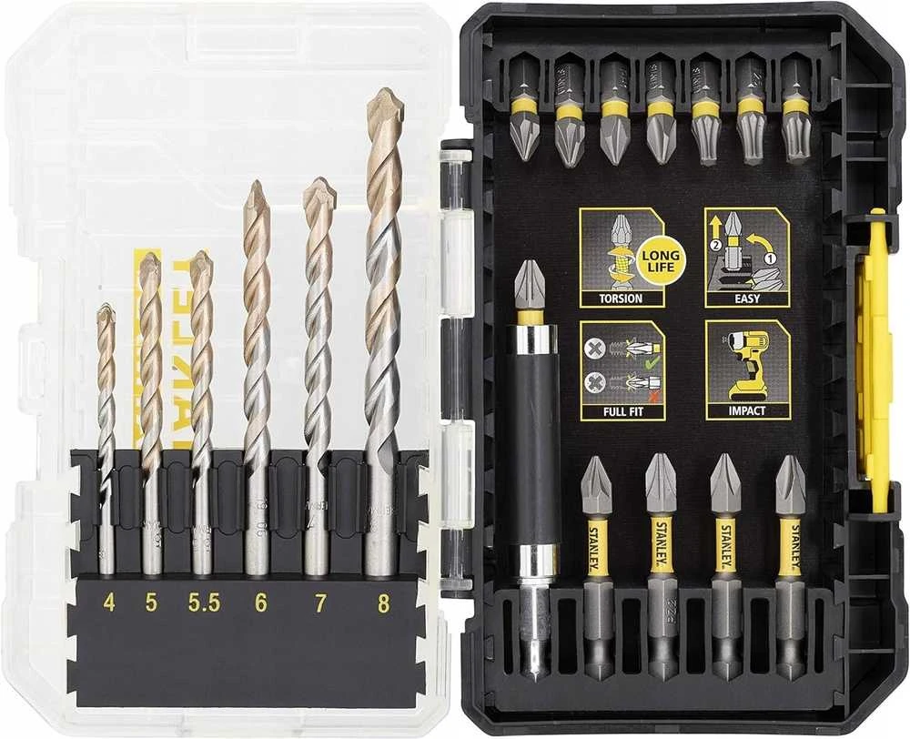 Stanley 19 dalių rinkinys mūro gręžimui ir smūginiam gręžimui