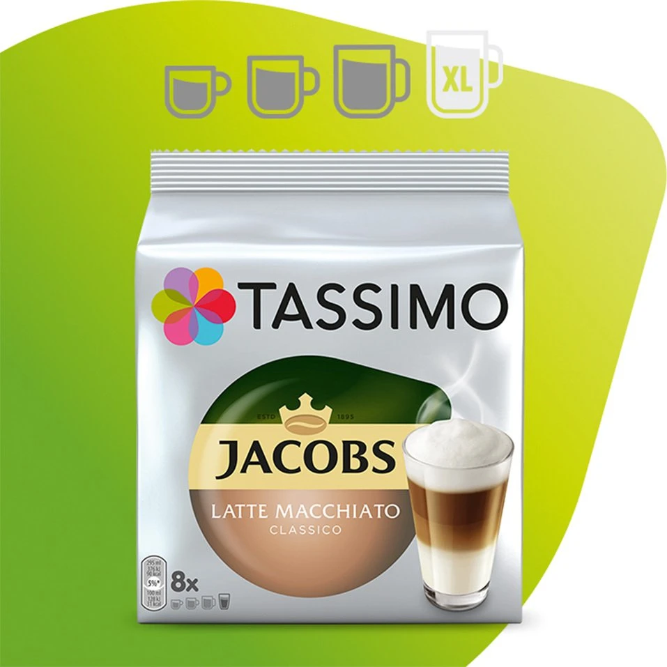Staples Kabės Tassimo Jacobs Latte Macchiato Vanilla XL Kapsulės 8 vnt.