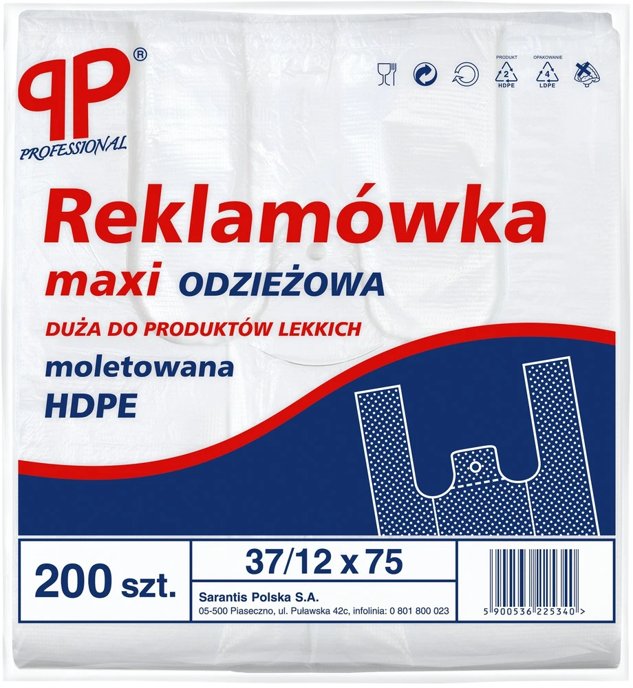 Staples Maišelis SARANTIS, HDPE, HD maxi drabužiams, 37/12/75 cm, 12 mikr., 200 vnt., balta
