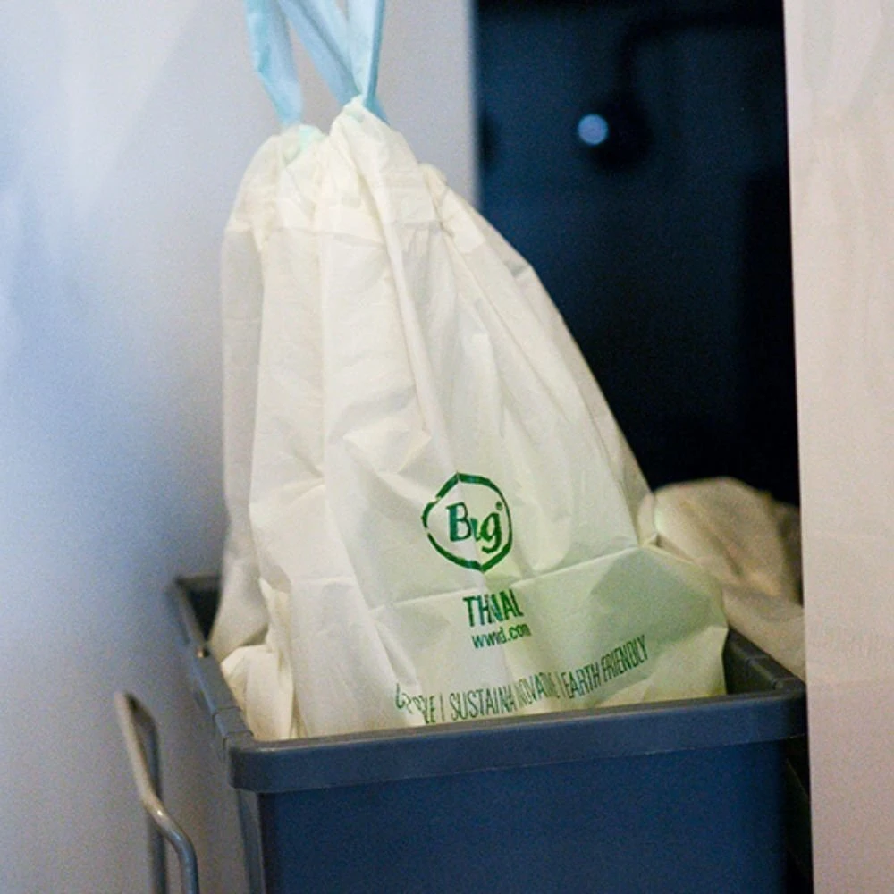 Drawstring compostable waste bags BioBag 50L (10 pieces per roll) 25 mkr. 60x70cm žalias