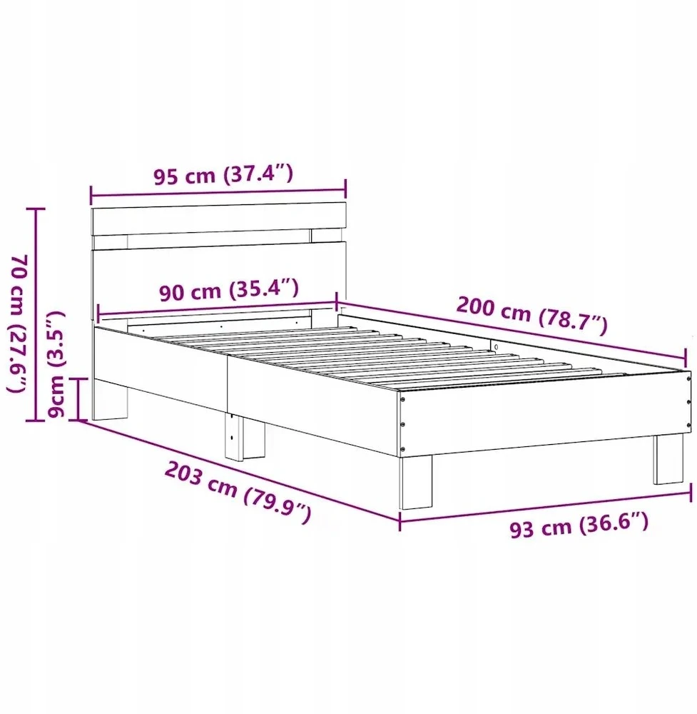 Lova Lovos rėmas Senas medis 203 x 95 x 70 cm Apdirbta mediena