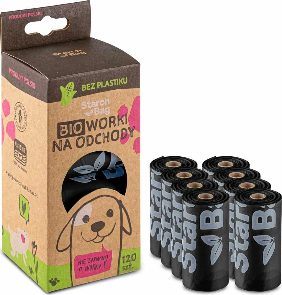 Starch Bag Krakmolo maišelis STARCHBAG BIO kompostuojami maišeliai išmatoms – juodas – 8x15 vnt.
