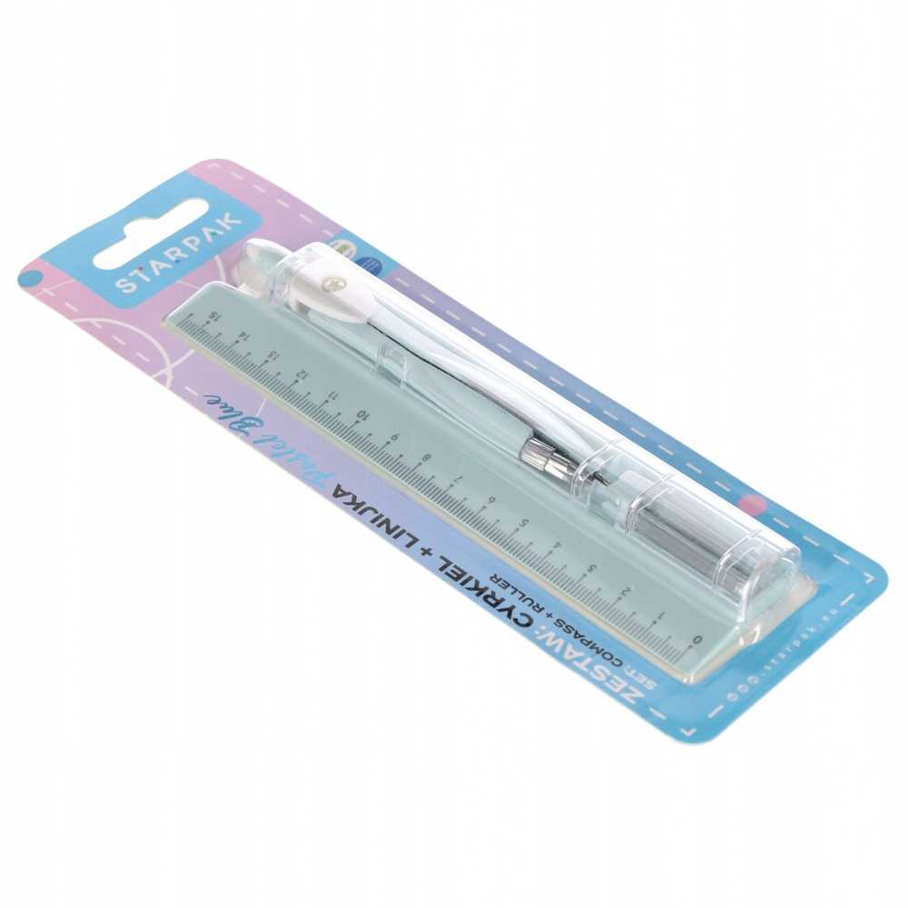 Euro Trade Metalinis kompasas + 15 cm liniuotė pastelinės mėlynos spalvos - STARPAK