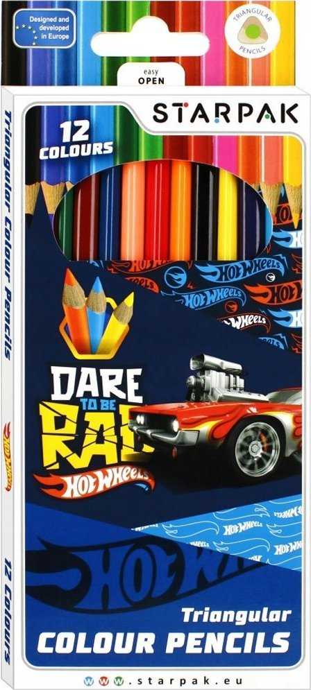 Starpak Trikampiai pieštukai 12 spalvų Hot Wheels