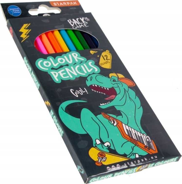 Starpak pieštukinės kreidelės 12 spalvų Skate Dino