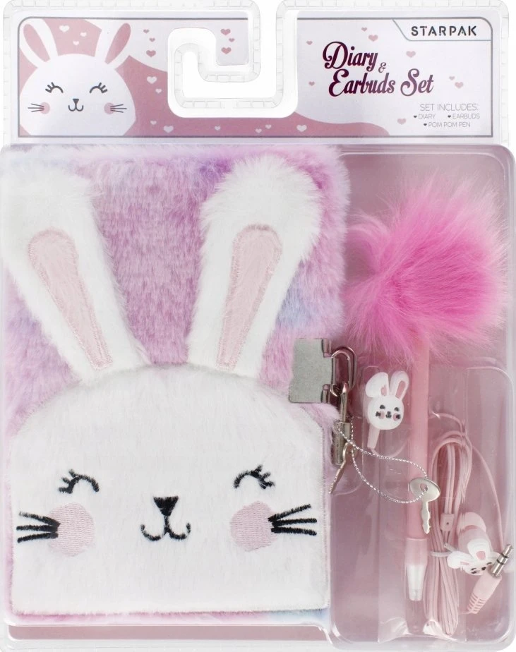 Pliušinis dienoraštis su užsegimu Rabbit pen ausinės STARPAK 526044