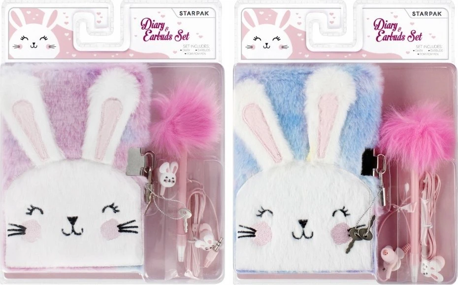 Pliušinis dienoraštis su užsegimu Rabbit pen ausinės STARPAK 526044