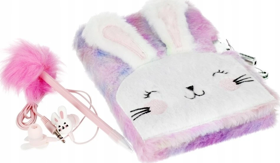 Pliušinis dienoraštis su užsegimu Rabbit pen ausinės STARPAK 526044