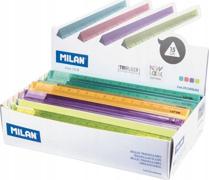 Milan trikampės 15 cm liniuotės prekybinėje dėžutėje