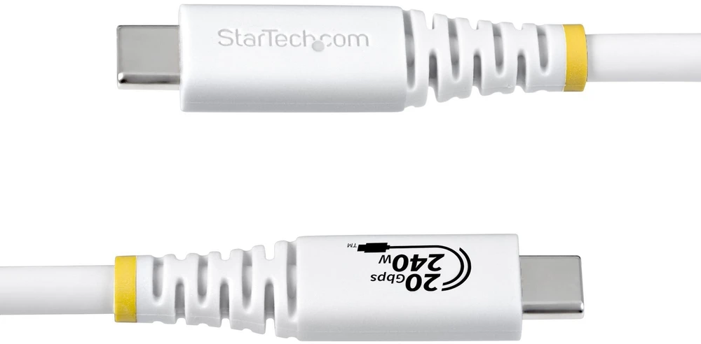 Kabelis USB StarTech - USB-C (M) do USB-C (M) - USB4 / Thunderbolt 3 / Thunderbolt 4 / DisplayPort 1.4 - 2 m - obsługa 4K120Hz, wytrzymały, rozszerzony zakres mocy (EPR), obsługa Power Delivery 3.1, elastyczny - balta (CC2M20GUSB4TPW)