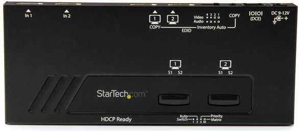 StarTech 2x2 HDMI MATRIX Jungiklis - 4K su Greitu Perjungimu ir Automatinio Aptikimo Funkcija. Automatiškai perjungia tarp dviejų 4K vaizdo šaltinių ant dviejų ekranų, naudojant greito perjungimo technologiją.
