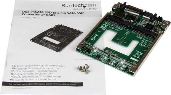 StarTech.com Dvigubas mSATA SSD į 2,5 colio SATA RAID adapterio keitiklis, SATA, mSATA, juodas, žalias, 5101299 h, CE, FCC, JMicron JMS562