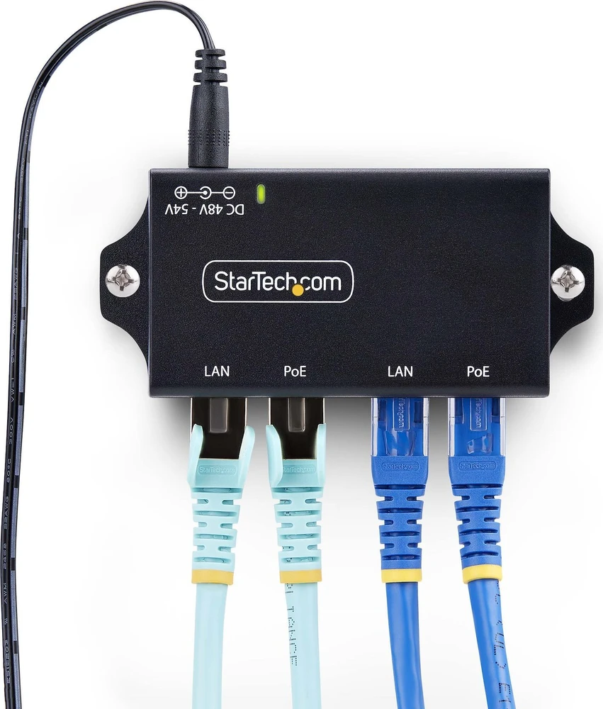 Startech PoE stiprintuvo jungtys su prijungtais kabeliais