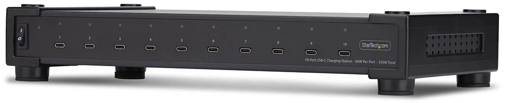 StarTech .COM 10 prievadų USB-C įkrovimo stotis 60 W vienam prievadui, 350 W bendra galia, daugiaportė USB C PD įkroviklio stotis nešiojamiesiems kompiuteriams, suderinama su TAA (10E-CHARGING-STATION)