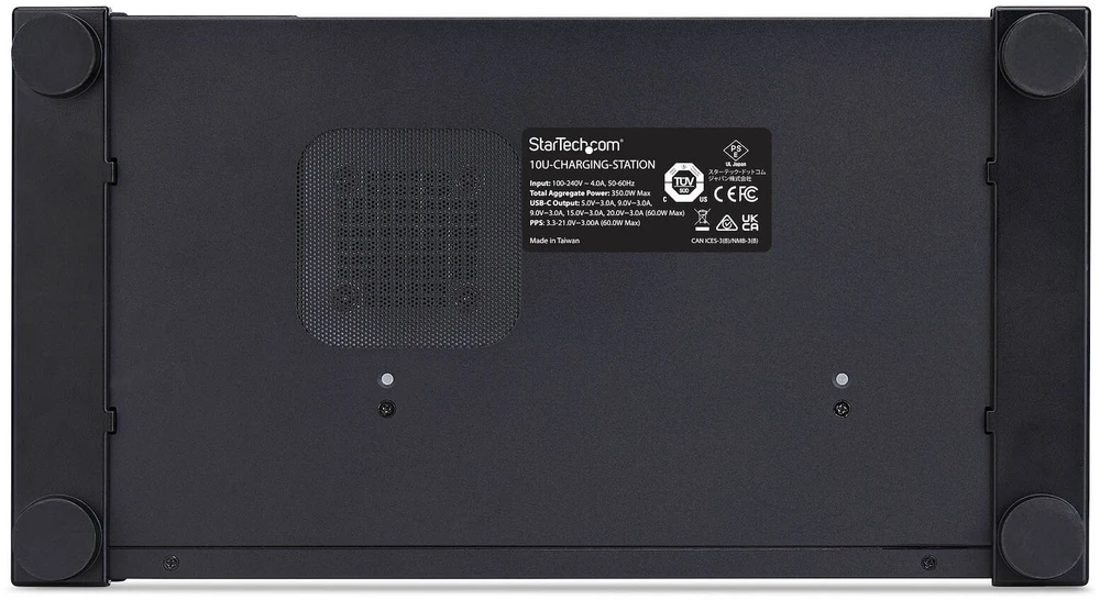 StarTech .COM 10 prievadų USB-C įkrovimo stotis 60 W vienam prievadui, 350 W bendra galia, daugiaportė USB C PD įkroviklio stotis nešiojamiesiems kompiuteriams, suderinama su TAA (10E-CHARGING-STATION)