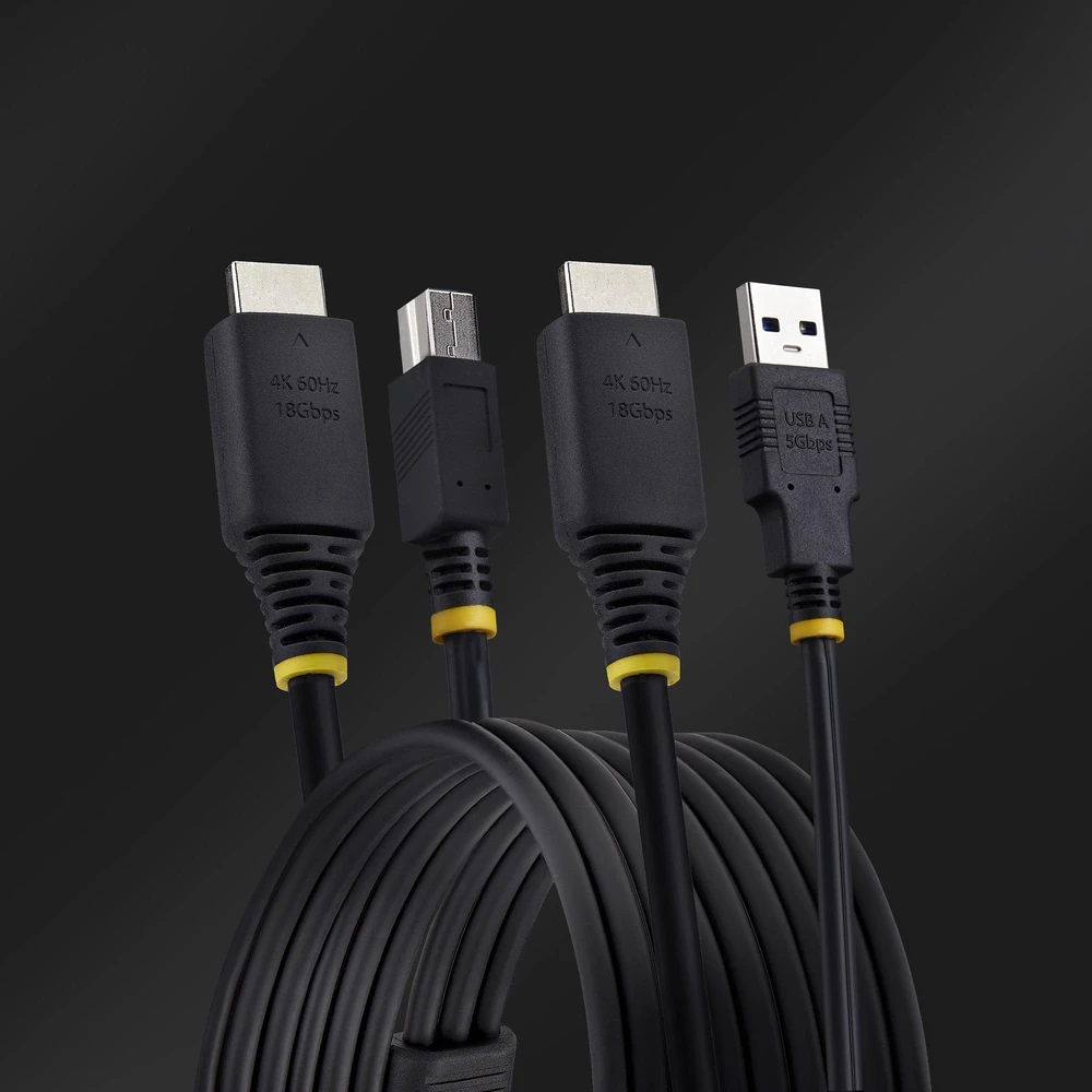 „StarTech.com“ 10 pėdų (3 m) HDMI ir USB 5 Gbps KVM kabelis, 4K 60 Hz, HDMI 2.0 ir USB kombinuotas kabelis KVM komutatoriams, 3,1 m, USB, USB, HDMI, Juodas, HDMI + USB 3.2 Gen 1 Type-A